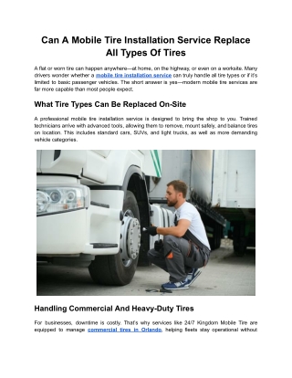 Can A Mobile Tire Installation Service Replace  All Types Of Tires