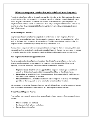 What are magnetic patches for pain relief and how they work