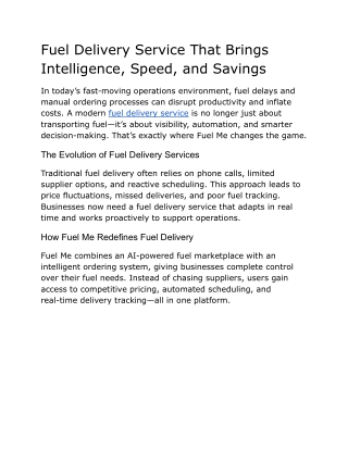 Fuel Delivery Service That Brings Intelligence, Speed, and Savings