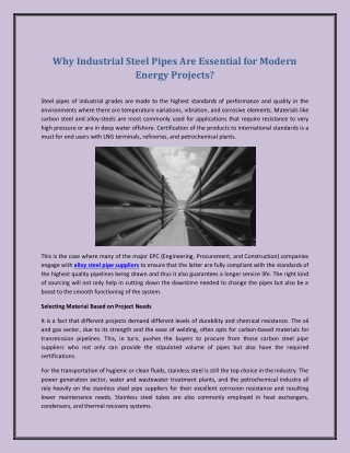 Why Industrial Steel Pipes Are Essential for Modern Energy Projects?