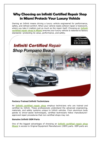 Why Choosing an Infiniti Certified Repair Shop in Miami Protects Your Luxury Vehicle