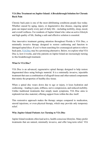 VIA Disc Treatment on Jupiter Island: A Breakthrough Solution for Chronic Back P