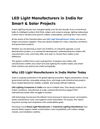 LED Light Manufacturers in India for Smart & Solar Projects