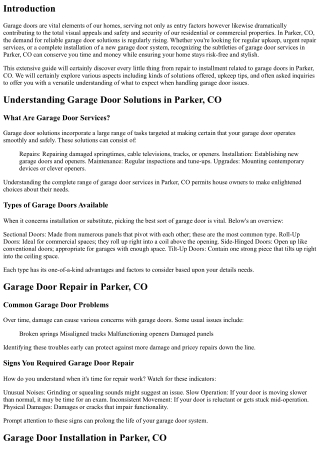 From Repair work to Installation: Your Ultimate Overview to Garage Door Services