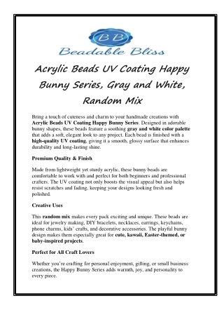 Acrylic Beads UV Coating Happy Bunny Series, Gray and White, Random Mix