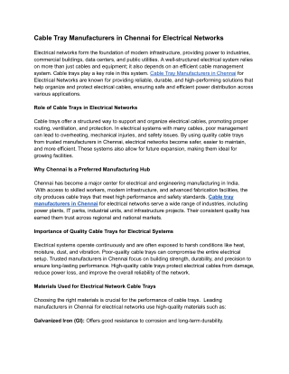 Cable Tray Manufacturers in Chennai for Electrical Networks (1)