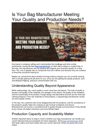 Is Your Bag Manufacturer Meeting Your Quality and Production Needs?