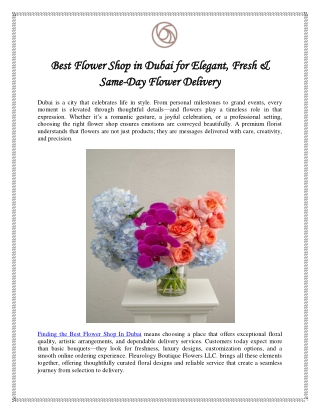Best Flower Shop in Dubai for Elegant, Fresh & Same-Day Flower Delivery