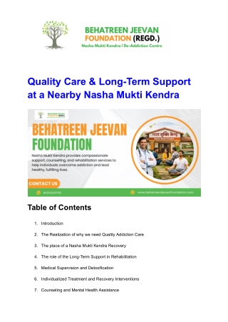 Quality Care & Long-Term Support at a Nearby Nasha Mukti Kendra