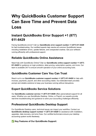 Why QuickBooks Customer Support Can Save Time and Prevent Data Loss