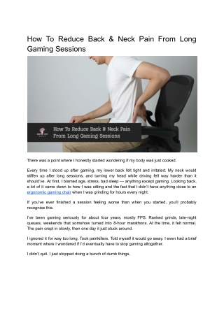 How To Reduce Back & Neck Pain From Long Gaming Sessions