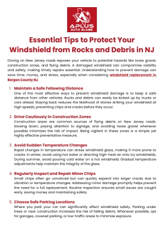 Essential Tips to Protect Your Windshield from Rocks and Debris in NJ