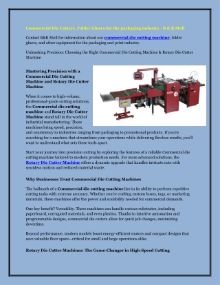 Commercial Die Cutters, Folder Gluers for the packaging industry - B & R Moll