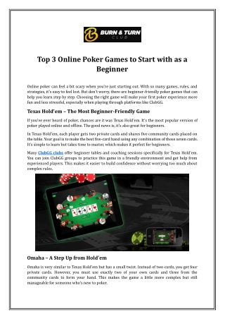 Top 3 Online Poker Games to Start with as a Beginner