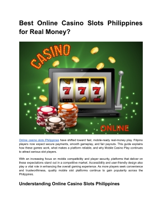 Best Online Casino Slots Philippines for Real Money