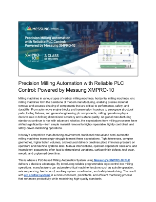 Precision Milling Automation with Reliable PLC Control Powered by Messung XMPRO 10