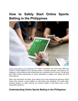 How to Safely Start Online Sports Betting in the Philippines