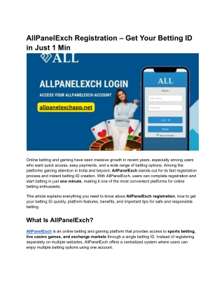 AllPanelExch Registration – Get Your Betting ID in Just 1 Min