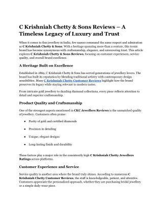 C Krishniah Chetty & Sons Reviews – A Timeless Legacy of Luxury and Trust