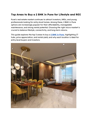 Top Areas to Buy a 2 BHK in Pune for Lifestyle and ROI