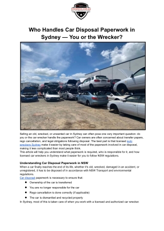 Who Handles Car Disposal Paperwork in Sydney — You or the Wrecker_