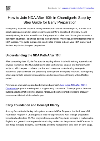 How to Join NDA After 10th in Chandigarh- Step-by-Step Guide for Early Preparation