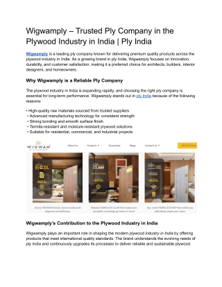 Wigwamply – Trusted Ply Company in the Plywood Industry in India - Ply India