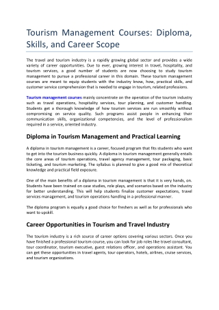 Tourism Management Courses Diploma, Skills, and Career Scope