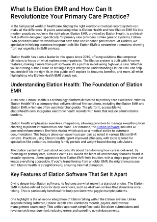 What Is Elation EMR and How Can It Revolutionize Your Primary Care Practice?