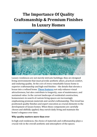 The Importance Of Quality Craftsmanship & Premium Finishes In Luxury Homes