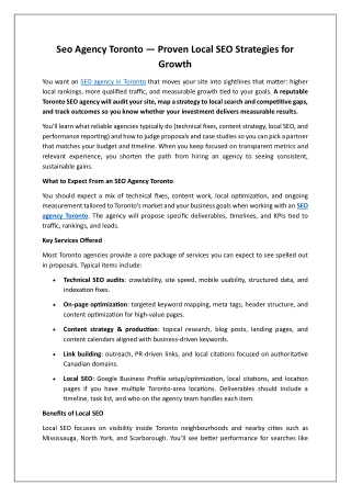 Seo Agency Toronto — Proven Local SEO Strategies for Growth