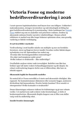 Victoria Fosse og moderne bedriftsverdivurdering i 2026