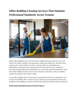 Office Building Cleaning Services That Maintain Professional Standards Across Tenants