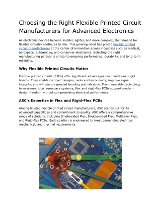 Choosing the Right Flexible Printed Circuit Manufacturers for Advanced Electronics