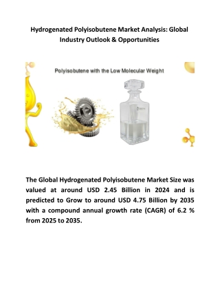 Hydrogenated Polyisobutene Market Analysis Global Industry Outlook & Opportunities
