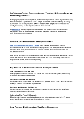SAP SuccessFactors Employee Central_ The Core HR System Powering Modern Organisations