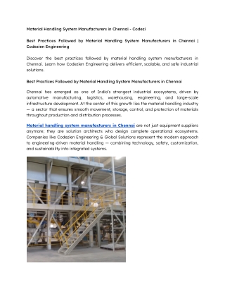 Best Practices Followed by Material Handling System Manufacturers in Chennai  Codezien Engineering