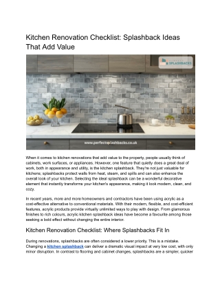 Kitchen Renovation Checklist: Splashback Ideas That Add Value