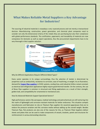 What Makes Reliable Metal Suppliers a Key Advantage for Industries?