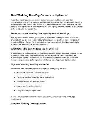 Best Wedding Non-Veg Caterers in Hyderabad