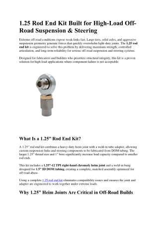1.25 Rod End Kit Built for High-Load Off-Road Suspension & Steering