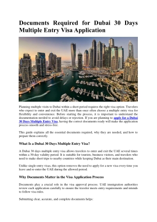 Documents Required for Dubai 30 Days Multiple Entry Visa Application