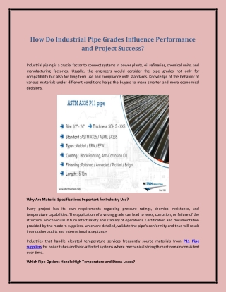 How Do Industrial Pipe Grades Influence Performance and Project Success?