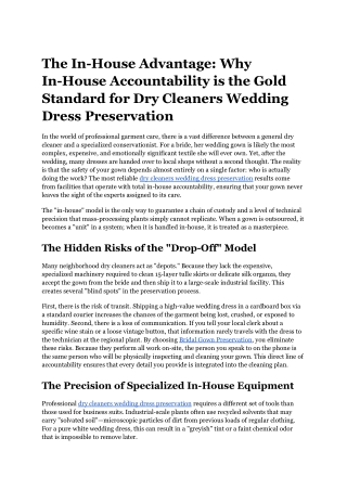 Dry Cleaners Wedding Dress Preservation