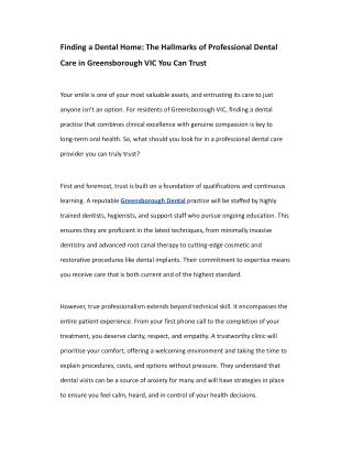 Finding a Dental Home The Hallmarks of Professional Dental Care in Greensborough VIC You Can Trust