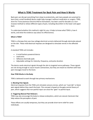 What Is TENS Treatment for Back Pain and How It Works