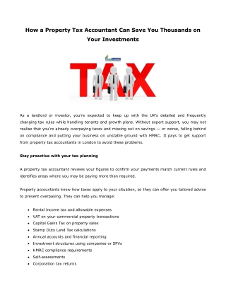 How a Property Tax Accountant Can Save You Thousands on Your Investments
