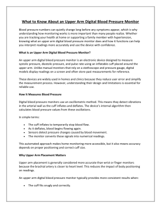 What to Know About an Upper Arm Digital Blood Pressure Monitor