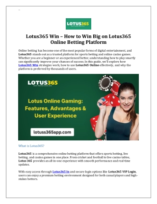 Lotus365 Win – How to Win Big on Lotus365 Online Betting Platform