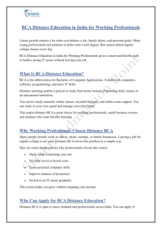 BCA Distance Education in India for Working Professionals